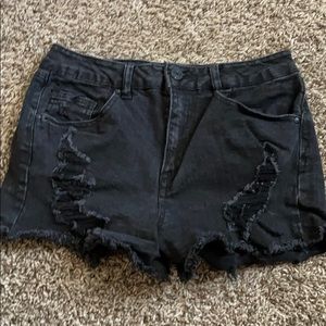 Black Hi Waisted Distressed Shorts